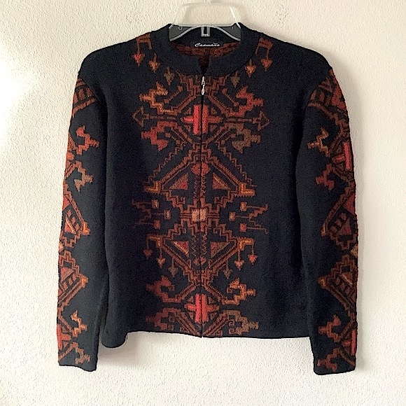 Caamano Sweaters - CAAMANO Alpaca Southwest Zip Cardigan Sweater Aztec Black Aztec Travel